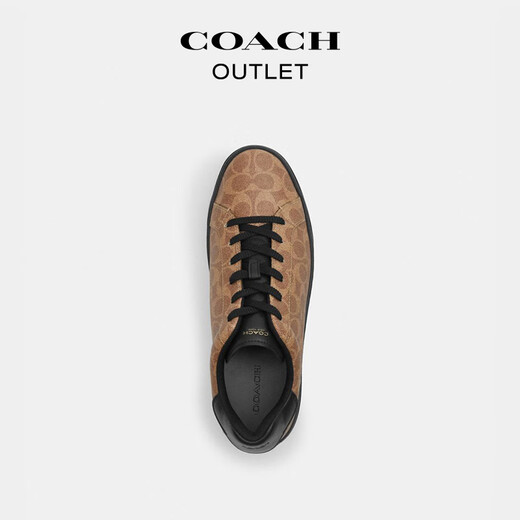 COACH Outlet Men's Classic Logo Presbyopia HIGH LINE Low-top Sports Casual Shoes Low-top Comfortable Commuting Khaki/Black 40.5