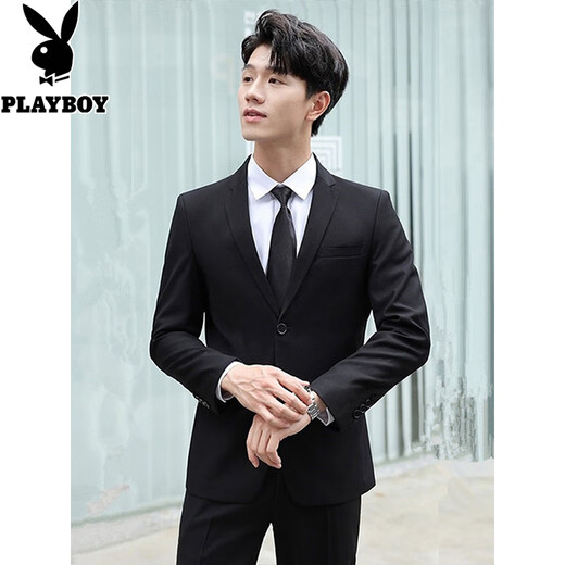 Playboy Suit Men's Korean Slim Top Jacket Groomsmen Wedding Business Professional Formal Small Suit Men Two-Button Black Top XL