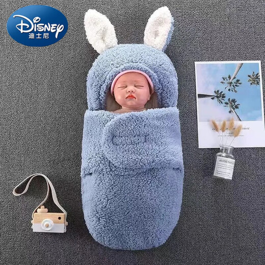 Disney (Disney) baby blanket autumn sleeping bag thickened version 0136 months newborn baby blanket newborn anti-kicking quilt plus velvet thick cotton 2129 bunny-blue 3-6 months