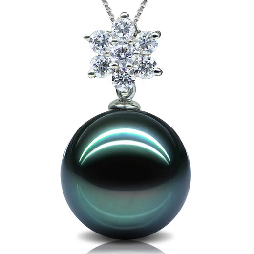 Tahitian black pearl pendant necklace single mother-of-pearl bead snowflake clavicle chain 925 silver 8mm-9mm black