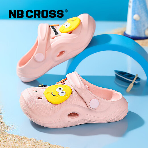 NB CROSS儿童洞洞鞋夏季新款卡通拖鞋防滑沙滩鞋男女童包头凉鞋 F001-05粉红 20-21