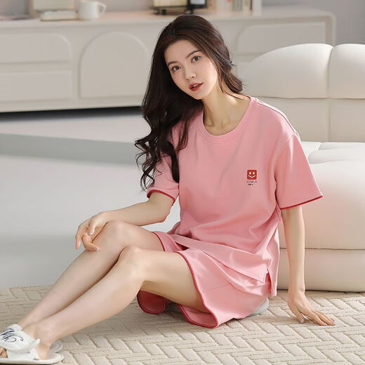 Pei Shiyan high-quality cotton pajamas for women in summer short-sleeved two-piece set cartoon sweet summer thin style can be rose color a9859 shorts XL 115-135Jin [Jin equals 0.5 kg]