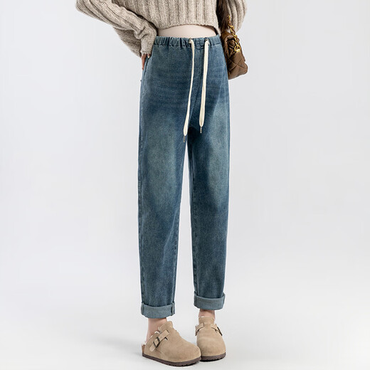 Bonaling maternity pants wears jeans, loose drawstring dad pants, Harun wide-leg pants, small casual pregnancy suit, maternity pants [drawstring style] XL code 120Jin [Jin equals 0.5 kg]-135Jin [Jin equals 0.5 kg]