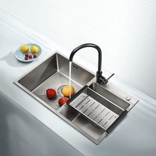 HIGOLD Angus A1 series sink rounded corner double tray on the countertop. Kitchen basin. 304 material. 780*450*210m 903362T-780*450mm sink faucet set