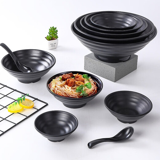 
Ximengxing melamine tableware commercial noodle bowl imitation porcelain black Japanese plastic rice noodle soup bowl Malatang large bowl noodle shop bowl 1105 10.5 inches
