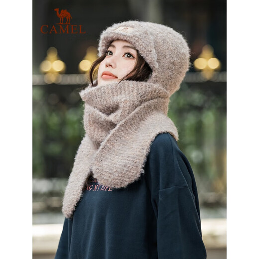 
Camel (CAMEL) knitted hat for women in winter plus velvet scarf integrated hat ear protection neck thickened Harbin tourism warmth equipment 173CP15123, white