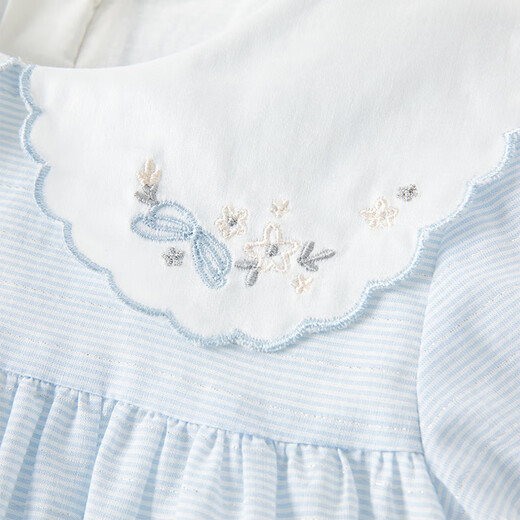 DAVE&BELLA Girls Dress Girls Princess Dress Puff Sleeve Baby Dress Fashionable Girl Lady Dress Summer Dress New Children's Dress Blue and White Stripes DB2238126 100 cm (recommended height 90-100cm)