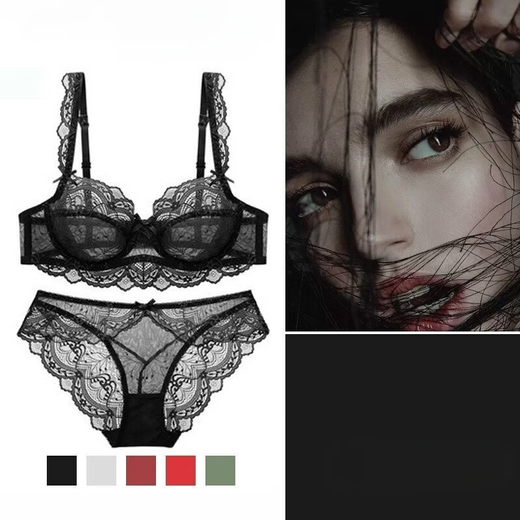 XMXT New Valentine's Day Ultra Thin Lace Sexy Back Push Up Large Size Women's Bra Set Underwear Lace Bra White 38/85C