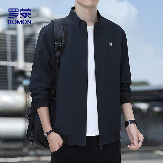 Romon jacket Men's autumn external collar administrative business jacket versatile commute men's clothing zh606 deep blue xl