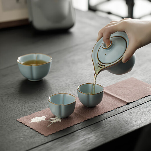 Tangfeng Li Guilian Ru Kiln travel tea set portable teapot teacup high-end tea set gift housewarming holiday souvenir