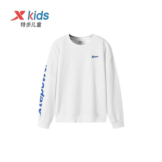 XTEP children's sweatshirts for older boys and girls sports performance series simple logo versatile children's tops 678126209244 Pearl White 140cm