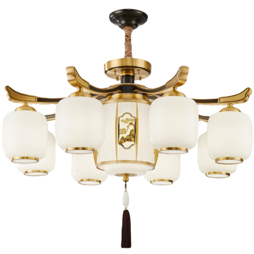 Mingjing Zhiyuan new Chinese style copper living room chandelier modern Chinese style light luxury villa hall double-layer dining room lamp (ceiling style - 6 heads) diameter 73CM copper + glass