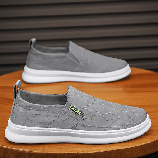 Huili canvas men's shoes with all seasons breathable thin one-foot sports and casual board shoes ice silk old Beijing cloth shoes odor-proof trendy shoes gray 41