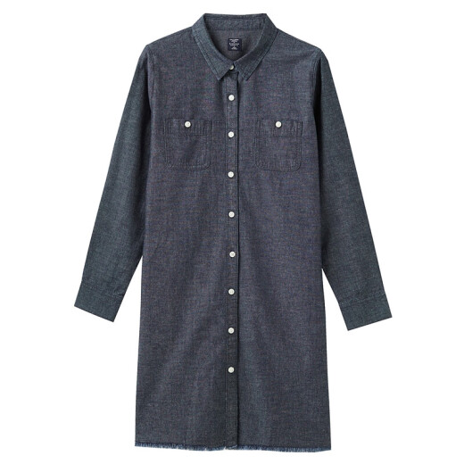 Giordano dress Giordano women's dress cotton denim patch pocket open chest shirt dress 0546009871 dark blue large size