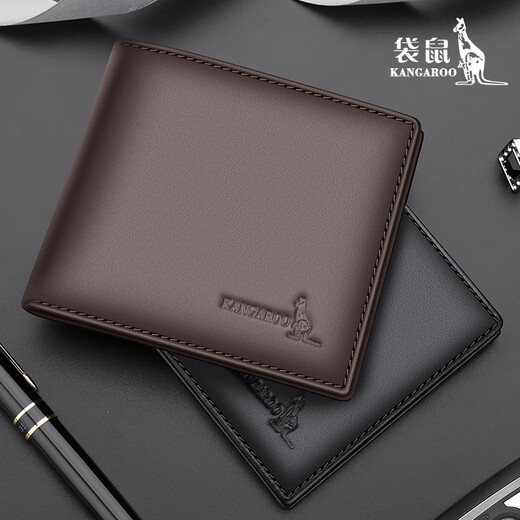 Portefeuille kangourou portefeuille en cuir véritable en cuir courte courte courte de vache 2025 nouvelle marque de mode entreprise horizontale jeune portefeuille simple brun