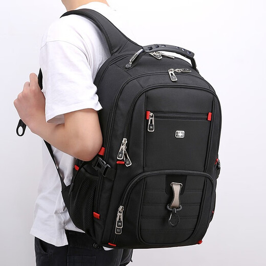 SWIGOR Swiss Backpack Men's Large Capacity Junior High School School Bag Swiss 16-inch Men's Computer Bag Business Travel Backpack Black (18-inch)