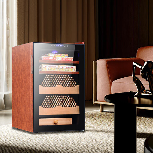 Bacchus cigar cabinet with humidity control, constant temperature and humidity control humidifier box, mini small household solid wood cedar wood embedded mellow culture naked culture red wine cigars energy-saving air-cooled frost-free high-end texture 300-400 pieces (2 naked culture + 2 box culture) 70L