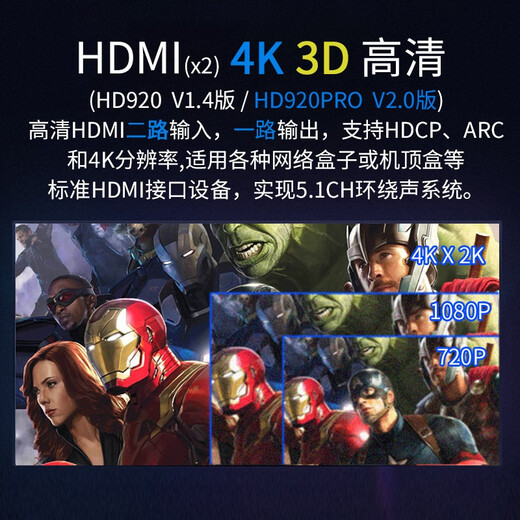 阿音5.1音频解码器DTS杜比全景声hifi无损u盘播放器蓝牙接收hdmi光纤同轴dac电脑外置声卡音响功放 黑色 HD920PRO(v2.0)