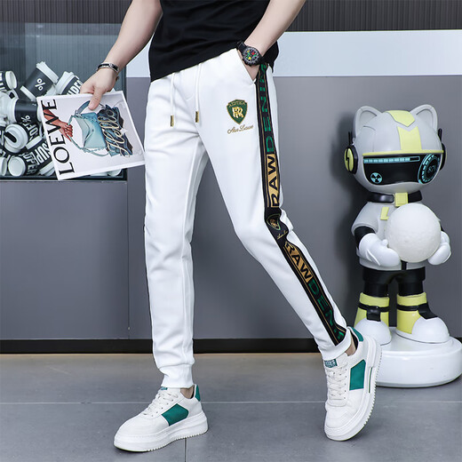Monrotons neue europäische Marken-Trendy-Casual Hosen für Herbst und Winter, Herren-gestickte Modesporthosen Hosen 9926 White 29 [95-115jin [Jin entspricht 0,5 kg]]