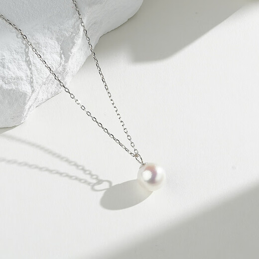 Tahitian 18K gold akoya pearl pendant round highlight seawater pearl necklace necklace akoya 8.5-9mm +925 silver chain