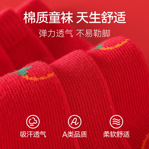 红豆儿童袜子男女童本命年红色新年四季棉袜中筒袜2双装W5009 22-24cm