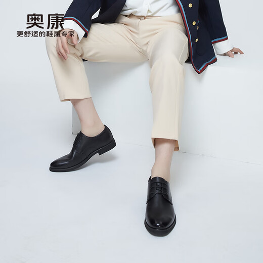 奥康（Aokang）皮鞋男英伦风男鞋系带商务正装鞋男士低帮鞋子 黑色42码