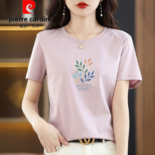 Pierre cardin official high-end brand withdrawal pure cotton white short-sleeved T-shirt women's loose printed T-shirt in summer brand flagship 6196 white short-sleeved L (recommended 105-120 Jin [Jin equals 0.5 kg])