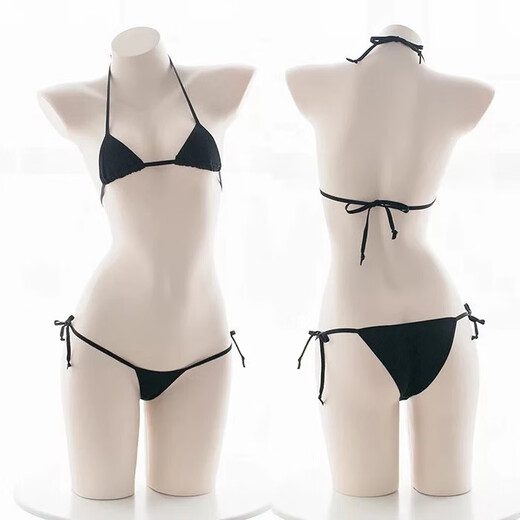 Traje japonés de bikini ultra picante de tres puntos de lencería sexy sujetador para ropa interior correas de cintura ultra bajo triángulo negro talla