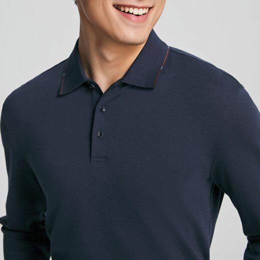 YOUNGOR POLO shirt men's autumn long-sleeved POLO shirt wool jacquard fabric soft and comfortable shopping mall same style Navy YLYM515100FFA L