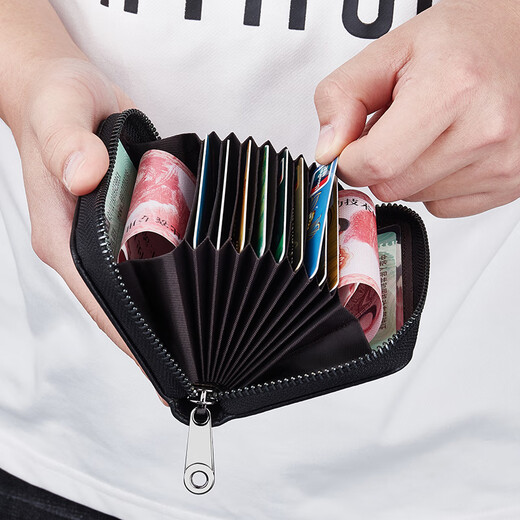 
FXS genuine leather men's multi-card card bag bank card case certificate bag head layer cowhide anti-theft brushing of women's driver's license leather case anti-theft brushing of black [12 card positions + 2 certificate positions]