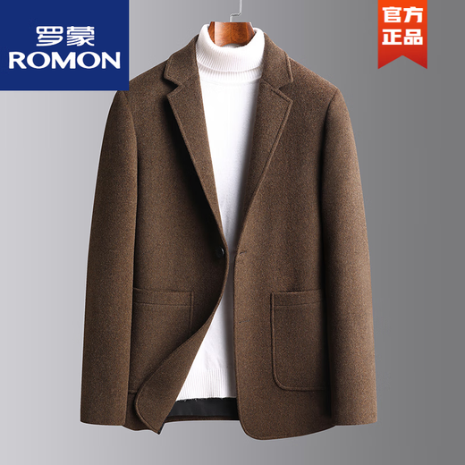 罗蒙（ROMON）毛呢大衣男短款秋冬季男士羊毛韩版西装外套上衣休闲羊毛西服新品 20211黑色【春秋】 薄款 2XL 建议135-145斤
