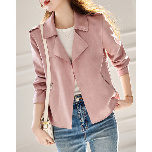 Demana [Capa de aire de gamuza seleccionada] Collar capaz de primavera y otoño y bucle de hombro Craft Small Women's Jacket