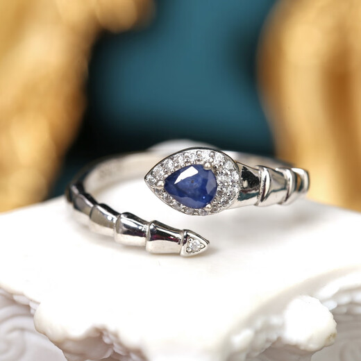 Hongtiancheng S925 sapphire snake ring birthday gift for girlfriend living mouth adjustable birthday gift for women