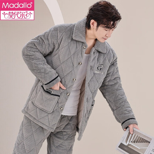 Velvet de algodón de algodón de tres capas en espesada modal en grano de pijamas para hombres, se puede usar el traje de ropa para el hogar M6626 Gat.