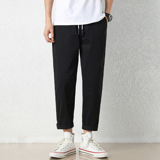 Jewish casual pants for men in summer new loose ice silk straight sport nine-point pants for men conical Korean style trendy trousers 9904 black 2XL
