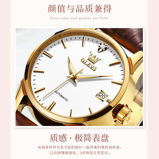 欧利时（OLEVS）瑞士认证品牌手表女士机械表全自动简约气质女表高档潮流时尚腕表 升级版【机械】白面-6629