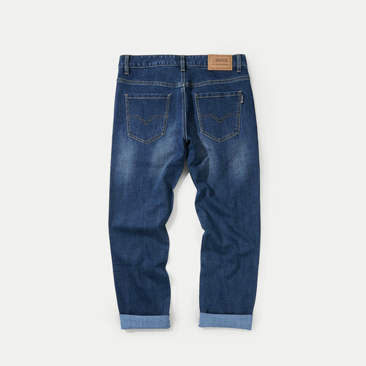 Heilan House (HLA) jeans men's leather label embellished straight-leg pants five-pocket style pants men's autumn new retro revival denim blue transition color (medium) 4F M 170/80A