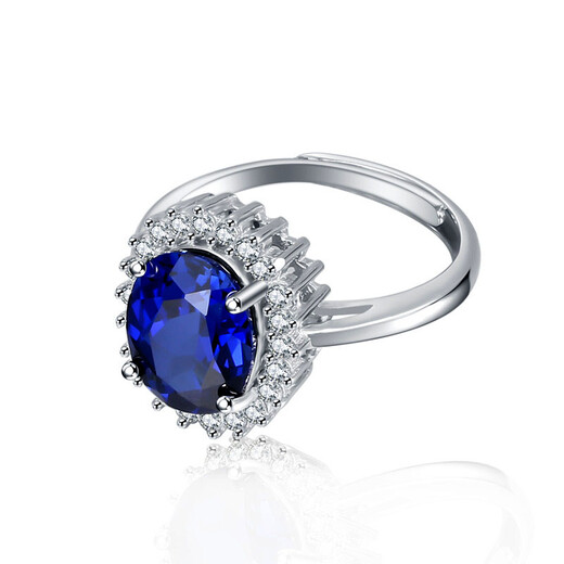 Qu Meisi's synthetic blue gem ring Jurchen silver movable classic dark blue color jewelry Tanzanite main stone (10X14mm)
