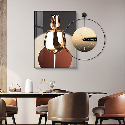 
CLCEY light luxury high-end modern simple Nordic restaurant decoration painting clock dining room hanging painting living room living room background B9734+A black hollow black dial 70*100+ clock 60*60 oil canvas fashion black