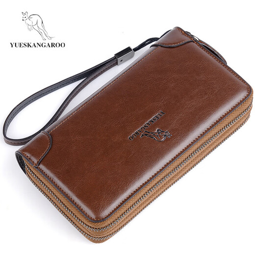 Kangaroo Men's Wallet 2024 New Fashion Long Long Zipper Multi-fonction sac à main Sac Carte de cartes de grande capacité Brown Trendy Brown