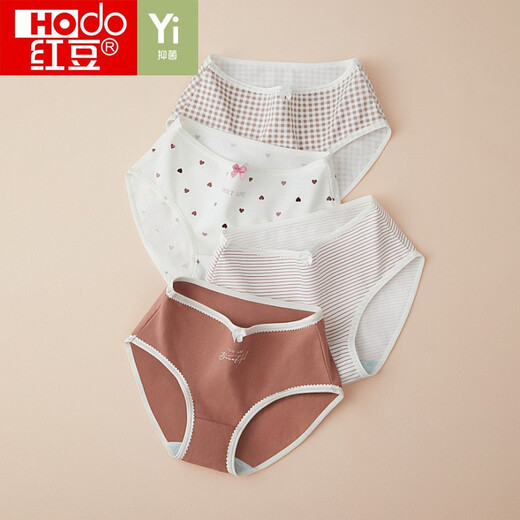 Rote Bohnenunterwäsche Frauen antibakterielle Baumwolldrehung atmungsaktive Spitze sexy japanische süße Mädchen Mid-Waist Slips 4 Packs 724 Kombination One 160