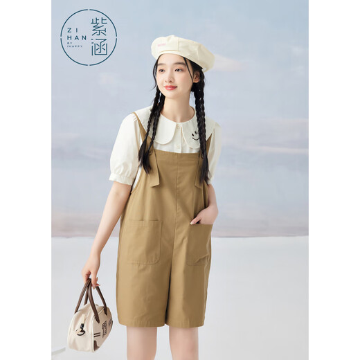 Zihan (ZIHAN) Zihan doll collar shirt overalls shorts suit women's summer sweet and age-reducing two-piece set Khaki S