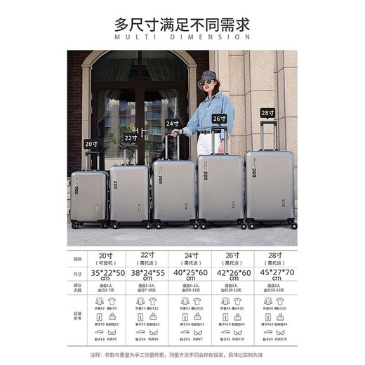 普森雅德国工艺20英寸行李箱登机拉杆箱十大品牌学生大容量旅行密码皮箱 深灰色【加厚铝框款+USB充电】 22英寸 【短途出行，顺丰发货】