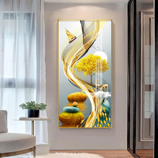 Xiaolulin Veranda Dekorative Gemälde moderne einfache vertikale Version abstrakter Hängsmalerei Sofa Hintergrund Wandmaler Korridor Kristallporzellanmalerei 3-Lulu Gaosgeng 11154 Stoffmalerei 90*180 Schwarzer Rahmen
