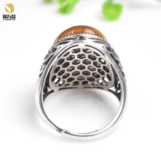 Fuwanzhe Insect Amber Ring Natural Insect Amber Beeswax Ring Men's Insect Ring Fly Small Circle Mouth