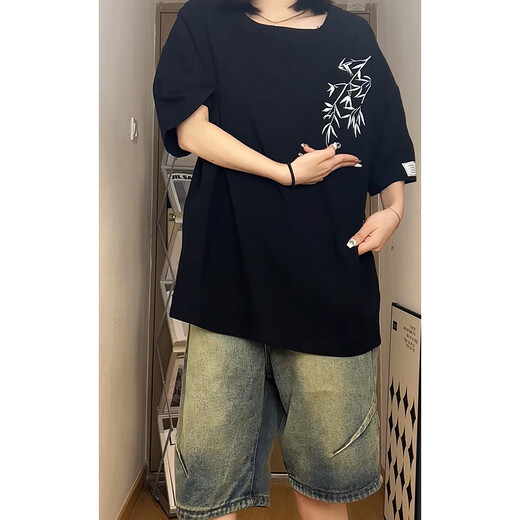 POUM新中式短袖t恤男士夏季潮流国风宽松休闲纯棉半袖男生上衣服 HN-T3524杏色 M (建议90-115斤)