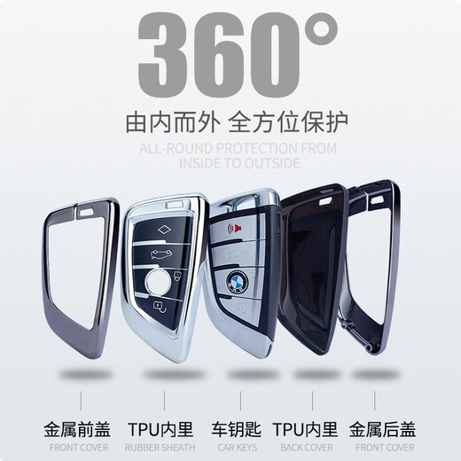Wo Ting is suitable for BMW car x5 key cover 5 series 530 car x3x7x1 men's 3 series i3 shell 7 series alloy shell key buckle A-gun color + button model (with metal buckle)