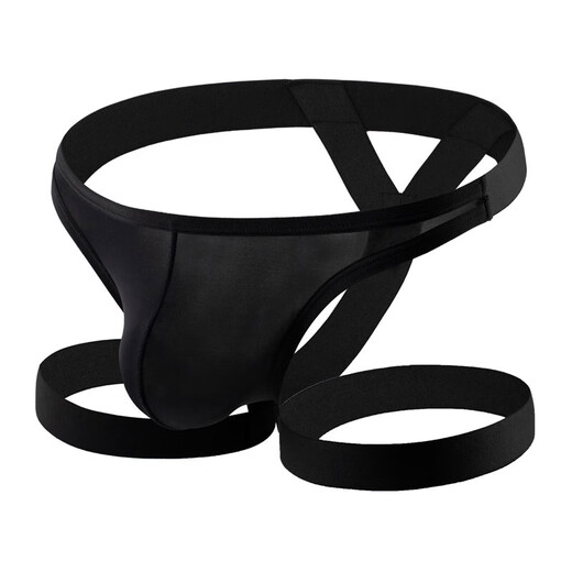 Sexy S low-waist ice silk breathable soft thong men's U convex bag restraint belt sexy pants men's underwear black M