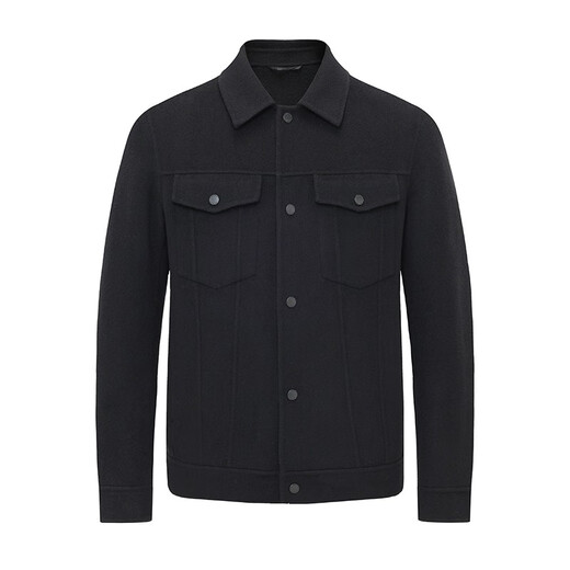 Navigare Italian small sailing pure wool jacket men's autumn and winter warm coat lapel fashion men's short woolen coat dark night black M /48