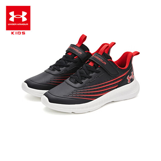 安德玛（Under Armour）【实付满699赠跑鞋】儿童运动鞋舒适百搭魔术贴撞色男女童休闲鞋 黑/红 39